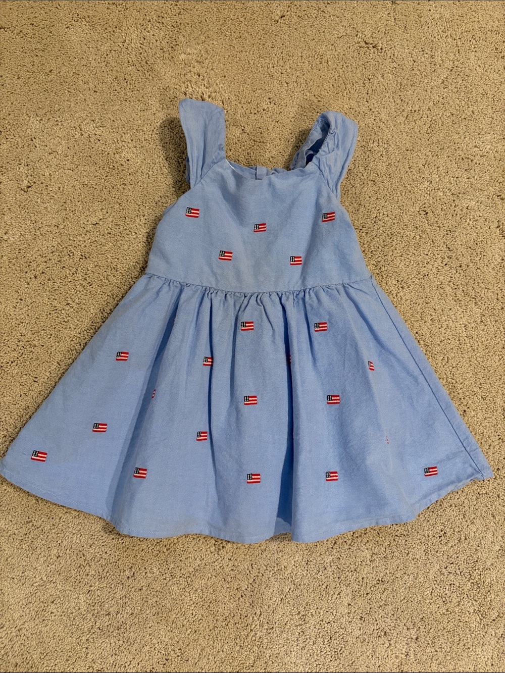 Janie and Jack Ruffle Sleeve American Flag Embroidered Dress - Size 2T
